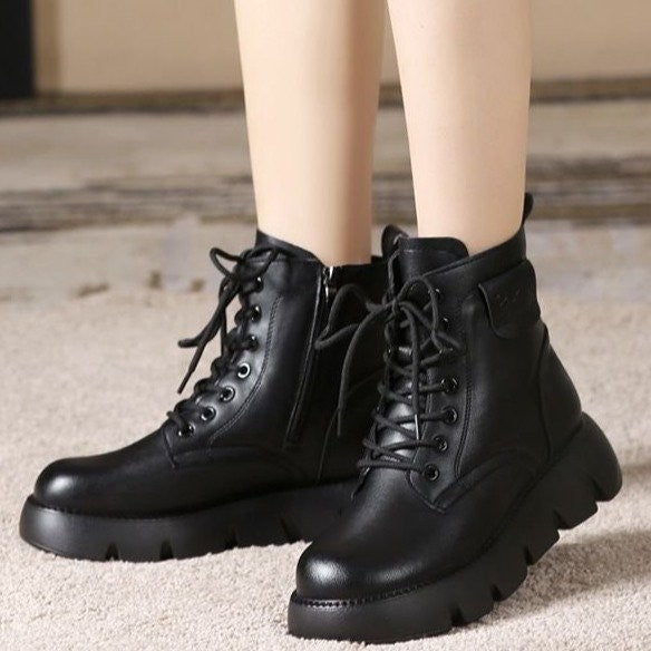 Botas de nieve de piel para mujer, de piel suave para invierno