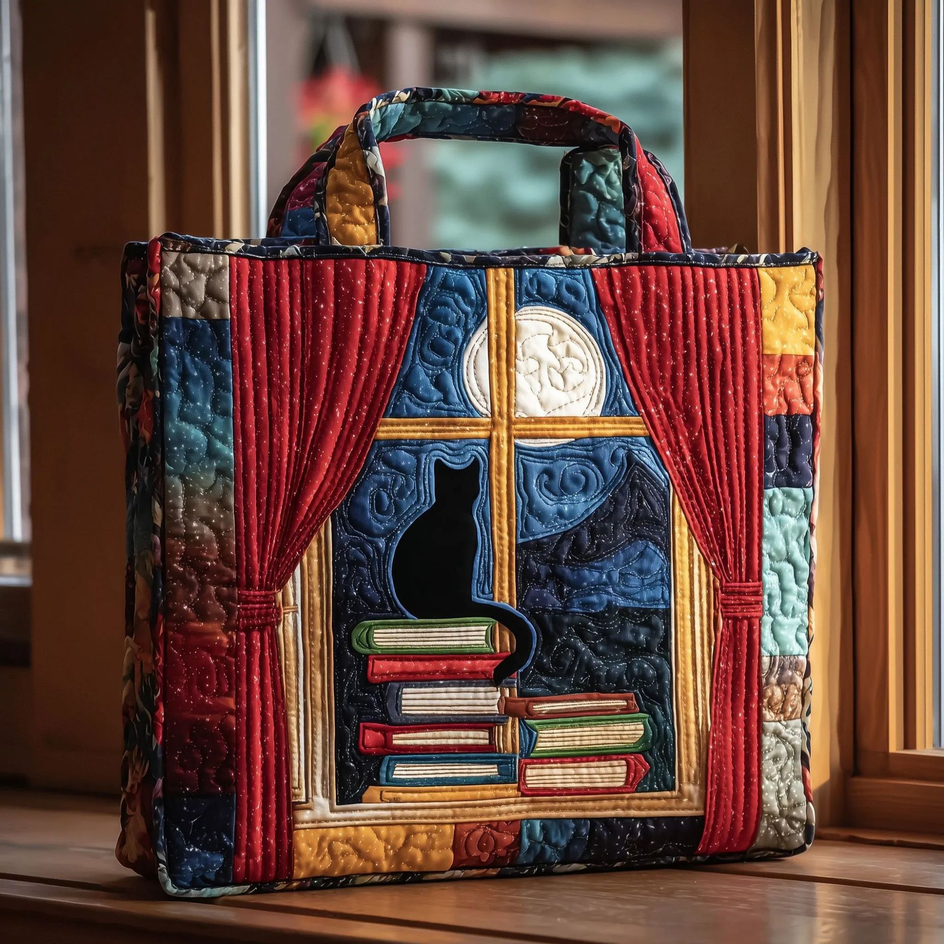 Bolso tote creativo de gran capacidad con impresión digital y bordado acolchado.