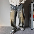 Mens Patchwork Design Loose Wide-Leg Draping Straight-Leg Pants Trousers