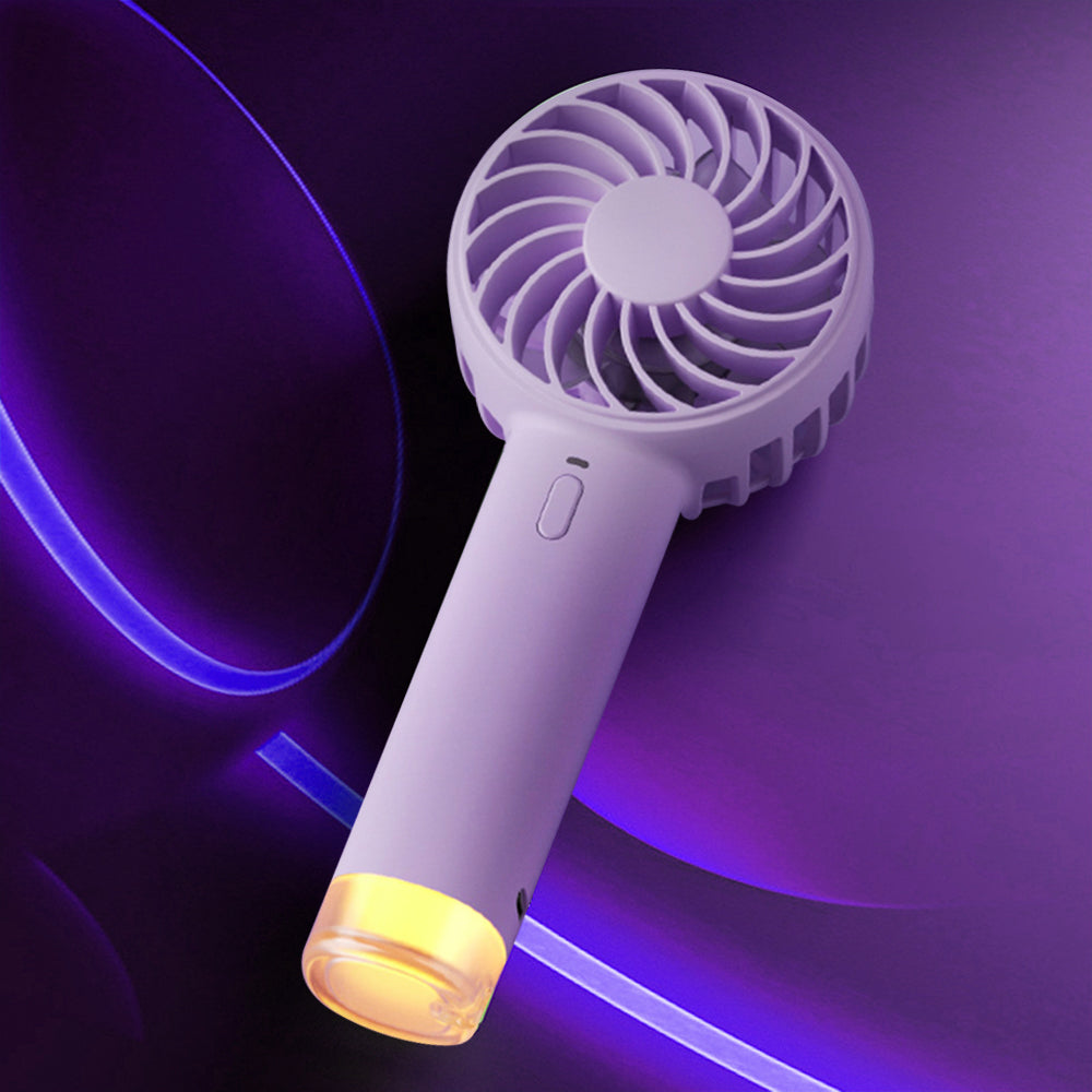 Ventilador eléctrico portátil Little Bee de color, bonito y con carga, con lámpara pequeña y mango redondo