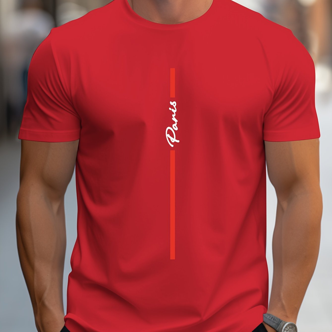 Men's Fashion Handwritten Paris Print Shoulder T-Shirt