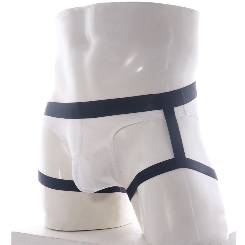 Tanga de seda helada para hombre con tirantes, transparente y ultrasexy.