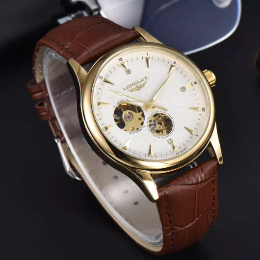Reloj impermeable de cuero genuino con movimiento mecánico totalmente automático.