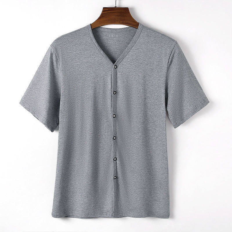 Camiseta de manga corta tipo cárdigan de algodón para hombre