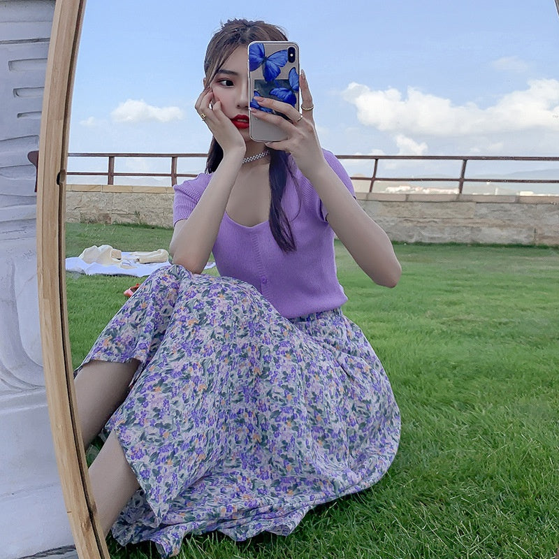 Falda con estampado floral elegante y minimalista para mujer