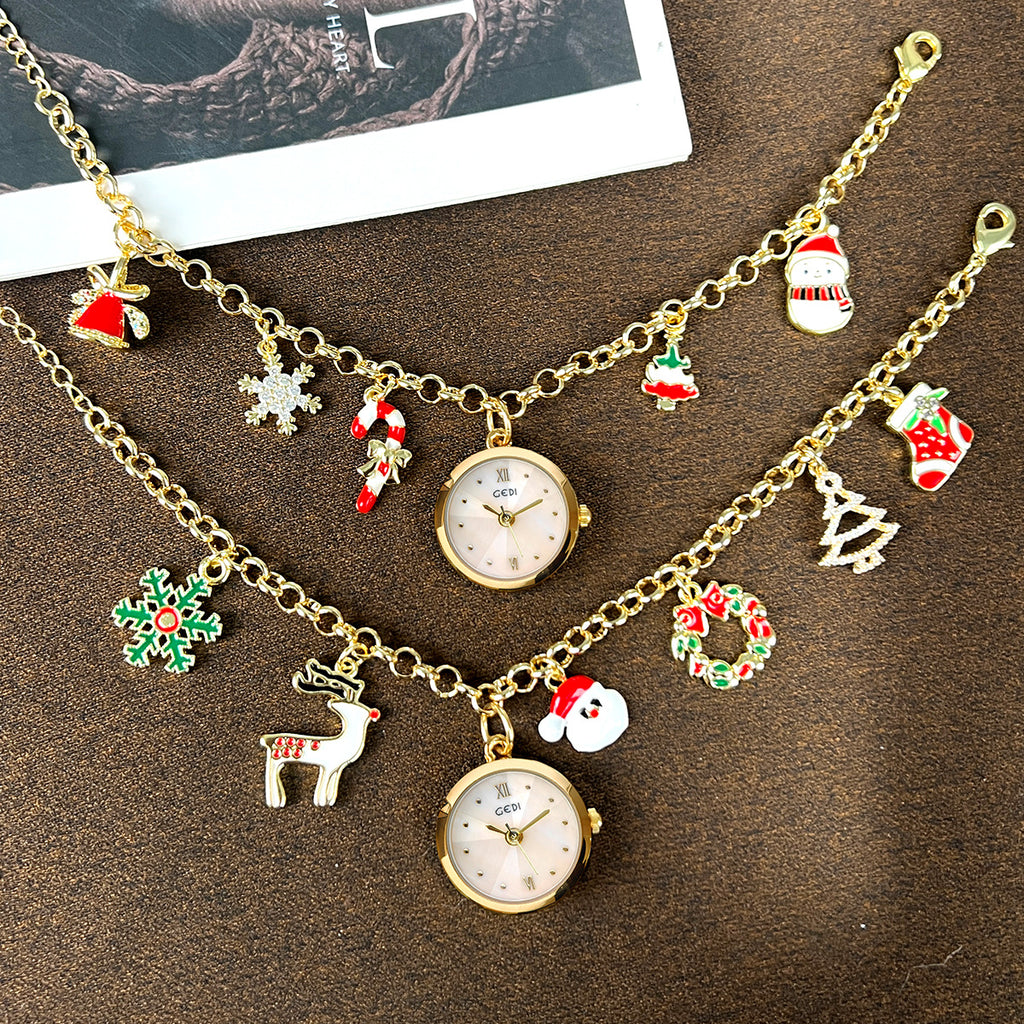 Reloj de cuarzo con pulsera navideña para mujer