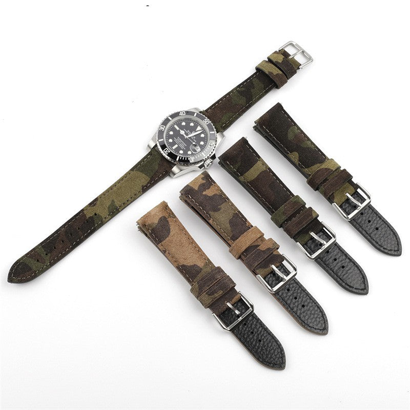 Correa de reloj de piel auténtica con diseño de camuflaje, creativa y versátil.