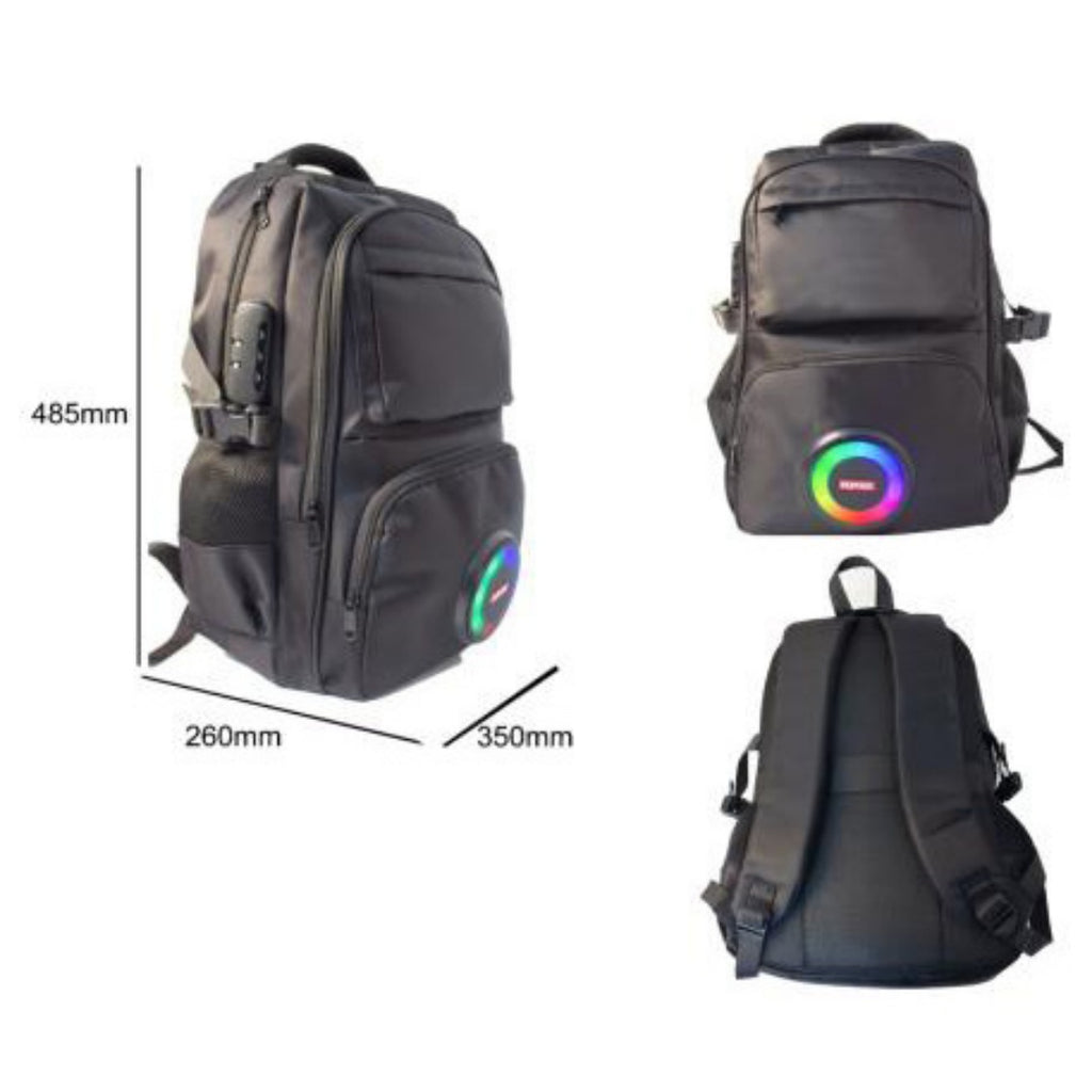 Mochila con altavoz Bluetooth multifuncional, portátil y recargable para uso en exteriores.