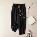 Pantalones casuales de pierna ancha de algodón y lino sencillos de estilo coreano retro para mujer