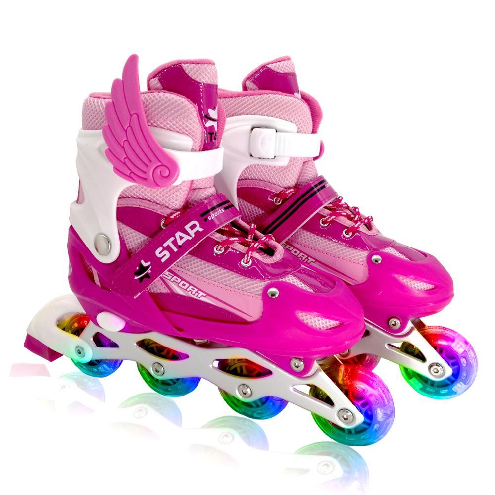 Patines en línea para niños y niñas, botas de patinaje con luces intermitentes de tamaño ajustable