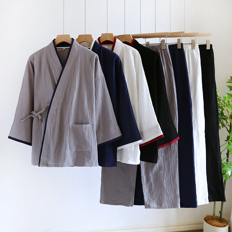 Conjunto de pijama de gasa de algodón puro estilo kimono Hanfu para hombre