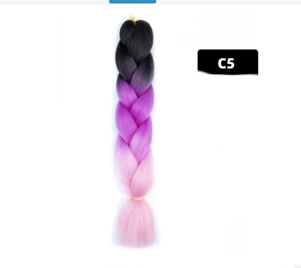 Peluca de seda africana de alta temperatura con fibra química y trenza grande en color degradado