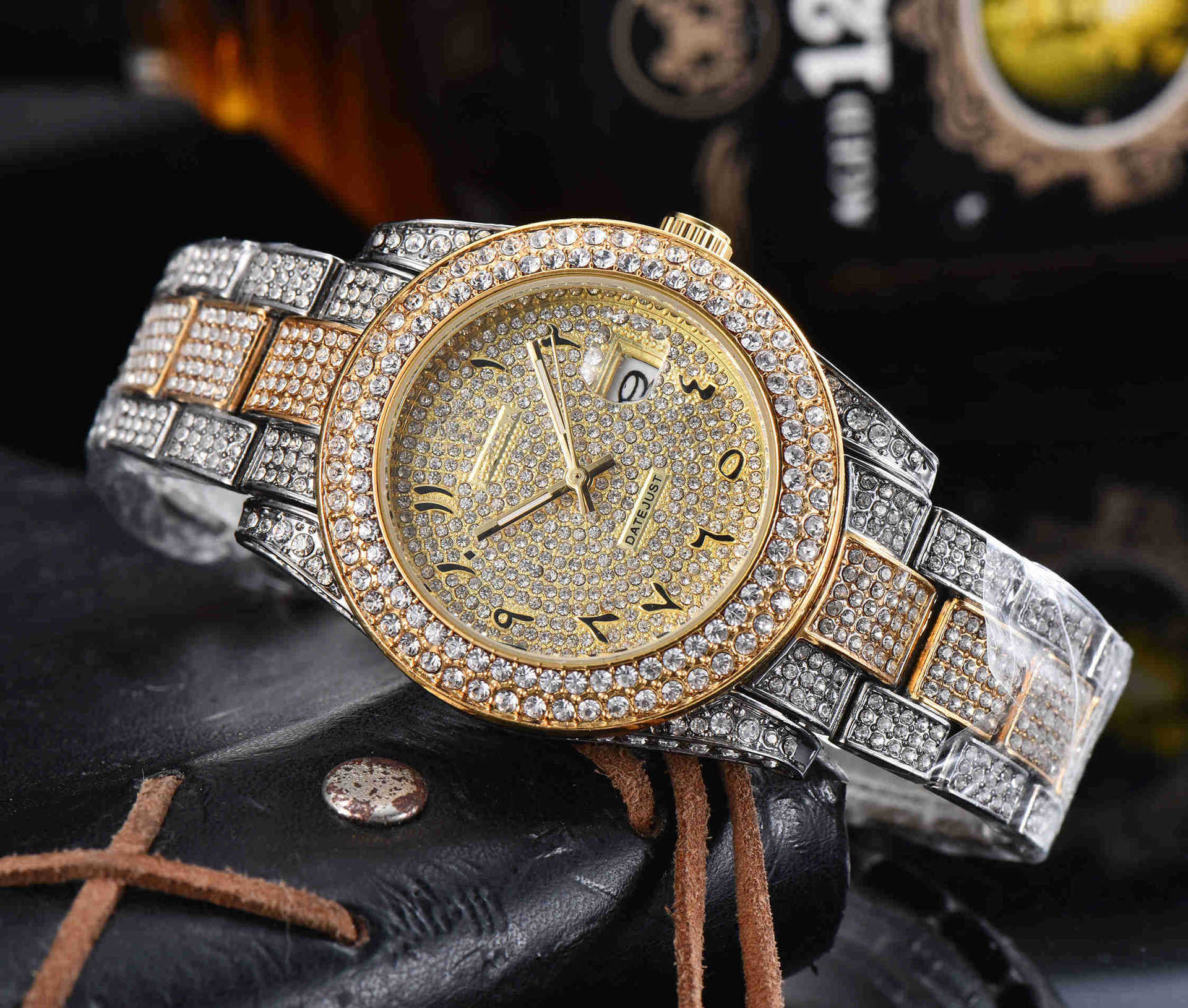 Reloj de cuarzo de acero inoxidable con diamantes para hombre