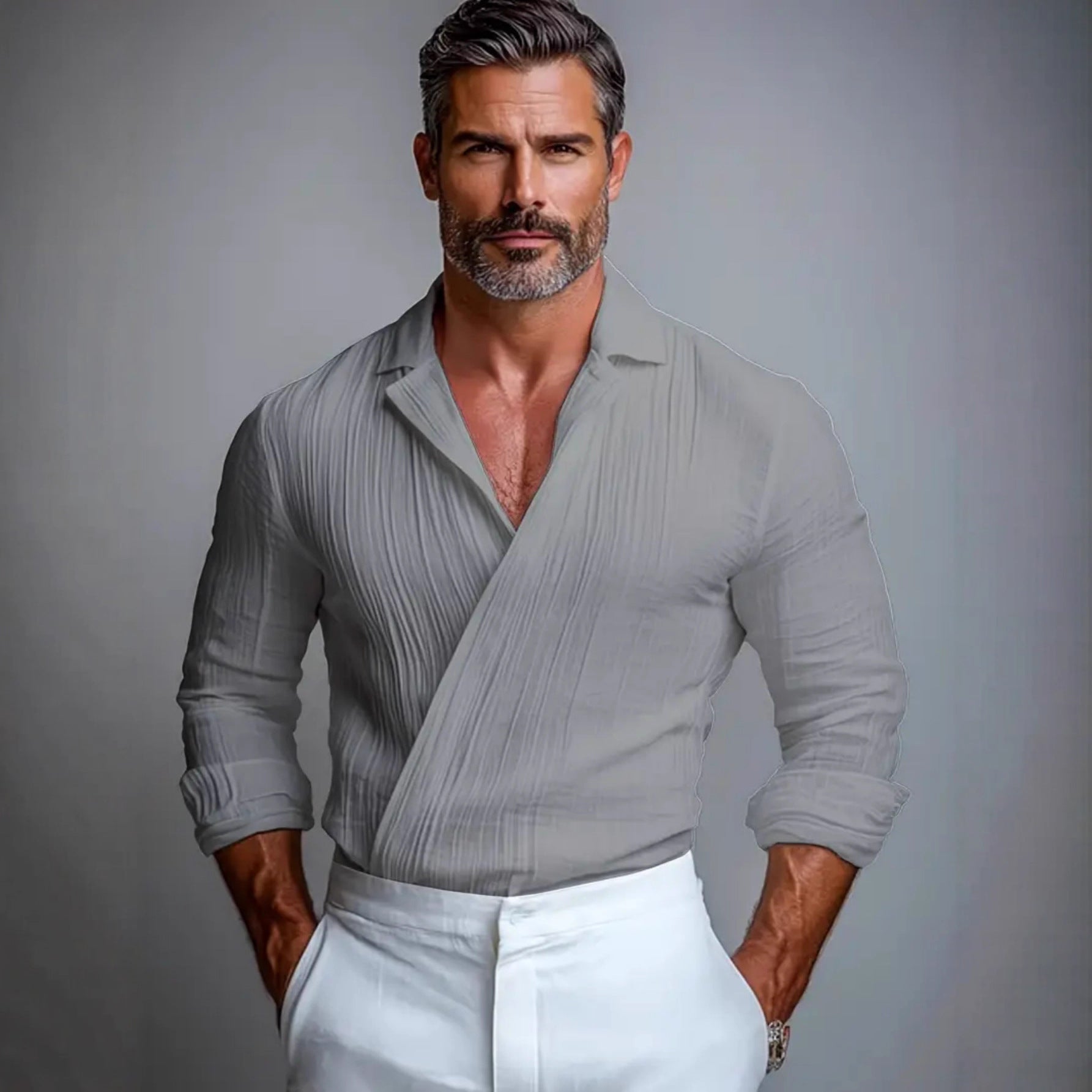 Business-Casual American-Style Long-Sleeve Mens Shirt