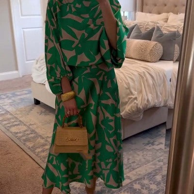 Vestido elegante y sofisticado de manga corta con estampado para mujer