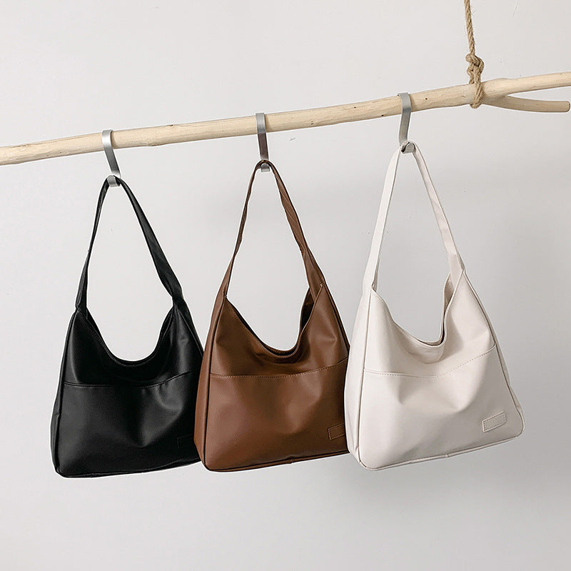 Bolso tote informal sencillo con textura de color sólido, estilo retro, de gran capacidad