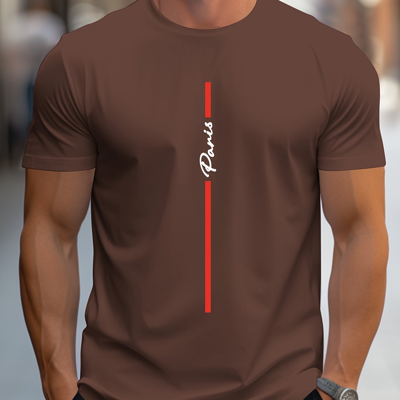 Men's Fashion Handwritten Paris Print Shoulder T-Shirt