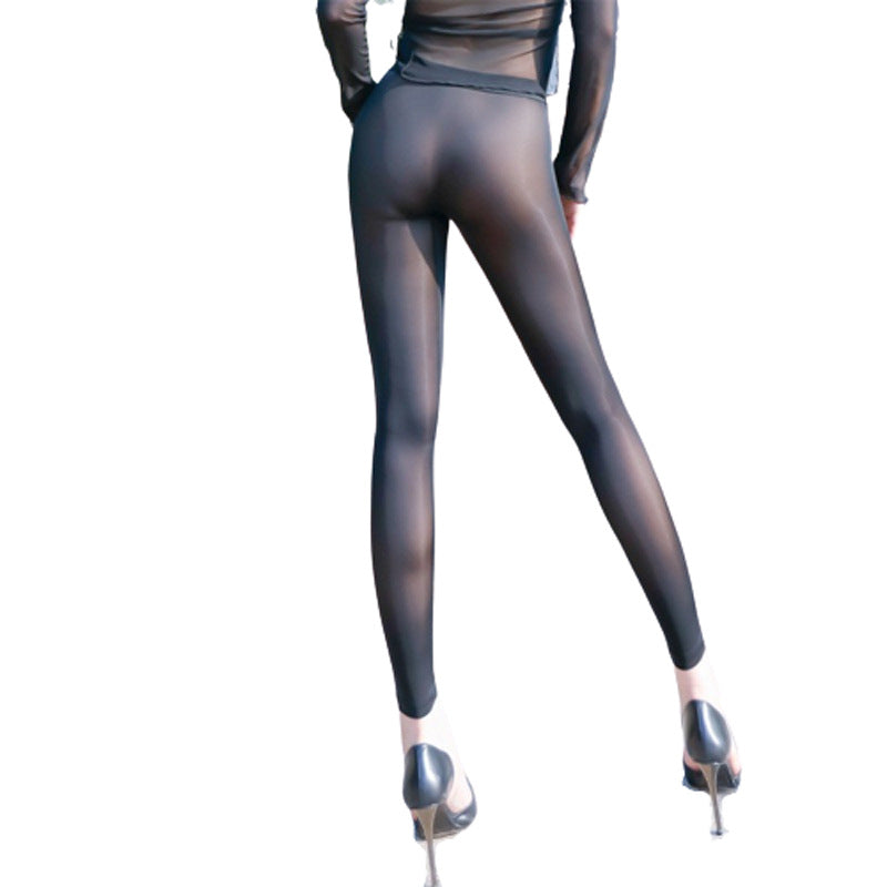 Leggings transparentes de cintura alta, versátiles, informales, de color liso para mujer
