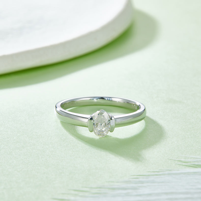 Egg-shaped Moissanite Set With Top-quality Moissanite Luxury, Fashionable And Light Luxury Jewelry Silver Ring S925 Silver Plated With Platinum