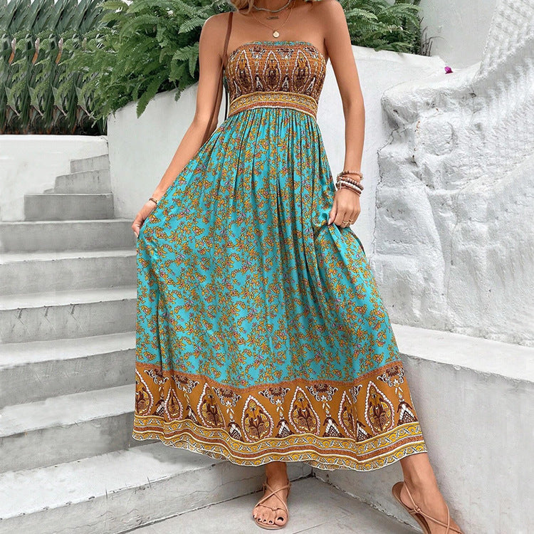 Vestido tubo sin espalda con estampado de estilo europeo y americano