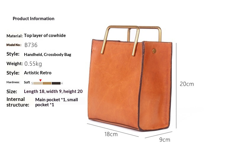 Bolso cuadrado pequeño vintage para mujer, elaborado en piel de curtido vegetal de plena flor.