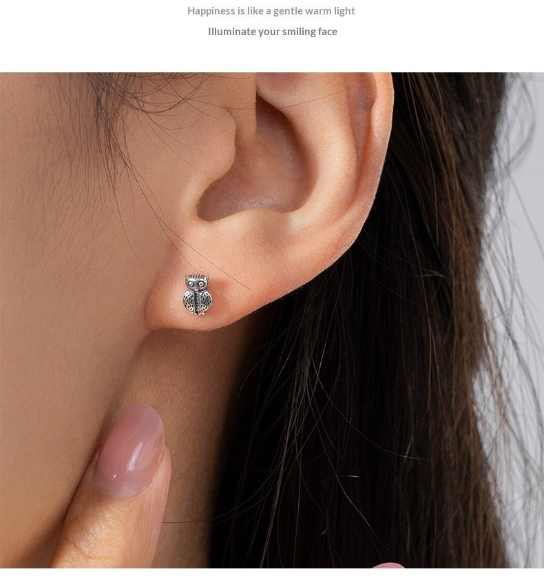 Sterling Silver Creative Design Cute Owl Stud Earrings For Women