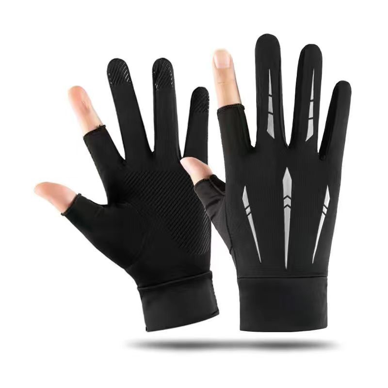 Guantes de medio dedo para deportes al aire libre de verano, hechos de seda de hielo con agarre antideslizante.