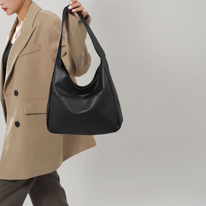 Bolso tote informal sencillo con textura de color sólido, estilo retro, de gran capacidad