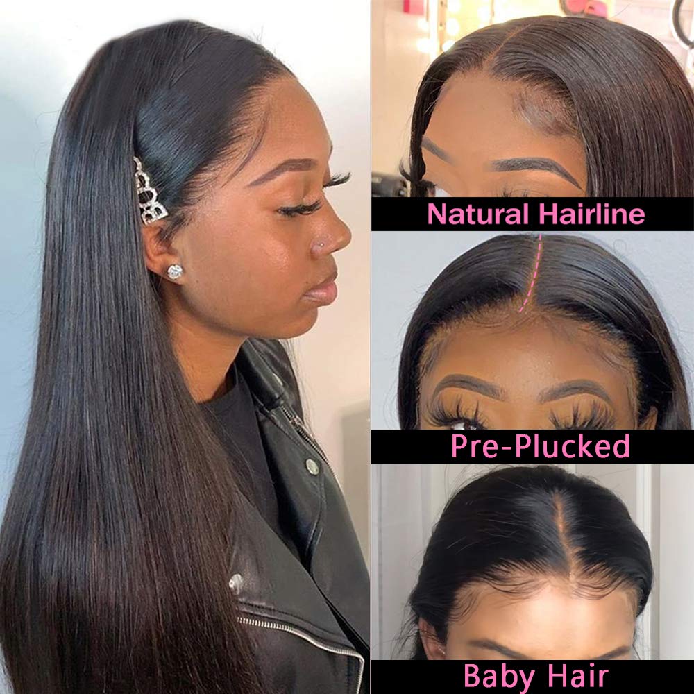 Peluca brasileña de cabello humano con encaje frontal liso