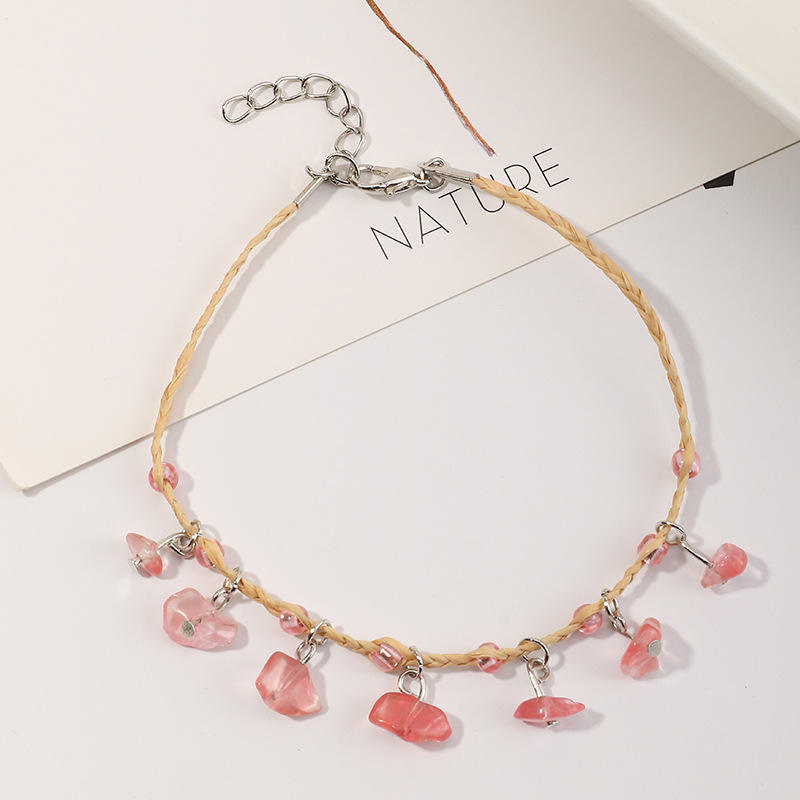 Raffia Pebble Bracelet, Hand-woven Bracelet, Raffia Anklet