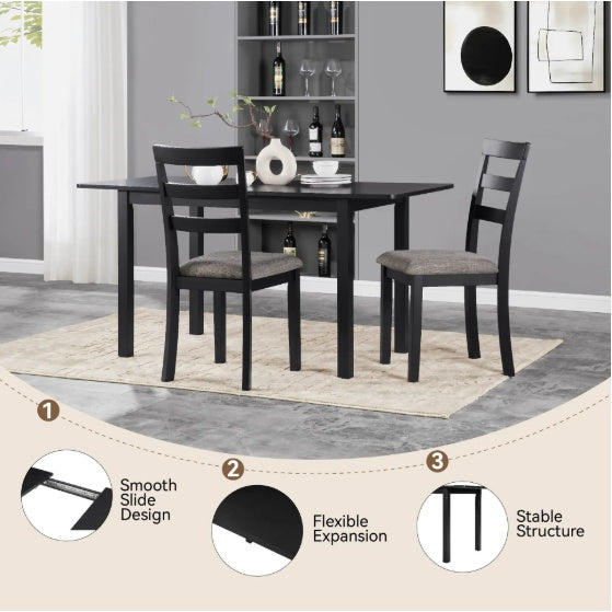 Mesa de comedor extensible de 59 pulgadas, moderna mesa de comedor para 4-8 personas, mesa de cocina de madera, para comedor, oficina, sala de estar pequeña, color negro