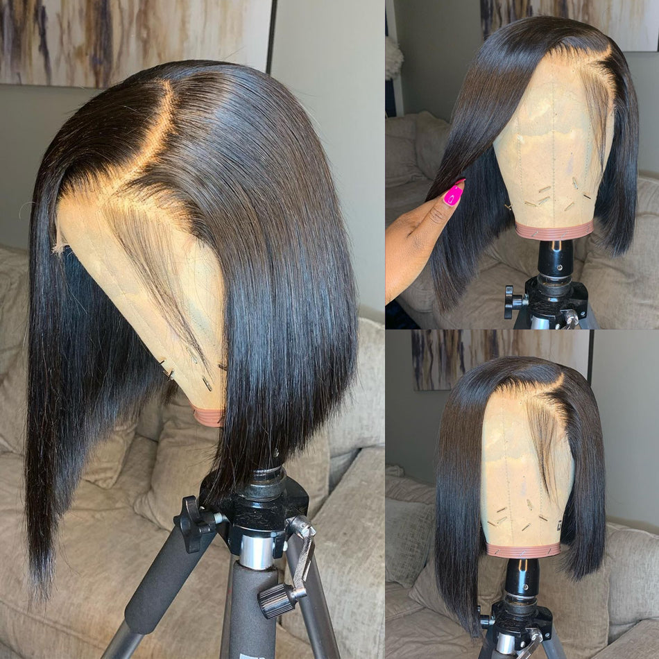 Peluca corta bob recta 13x4 con encaje frontal transparente humano