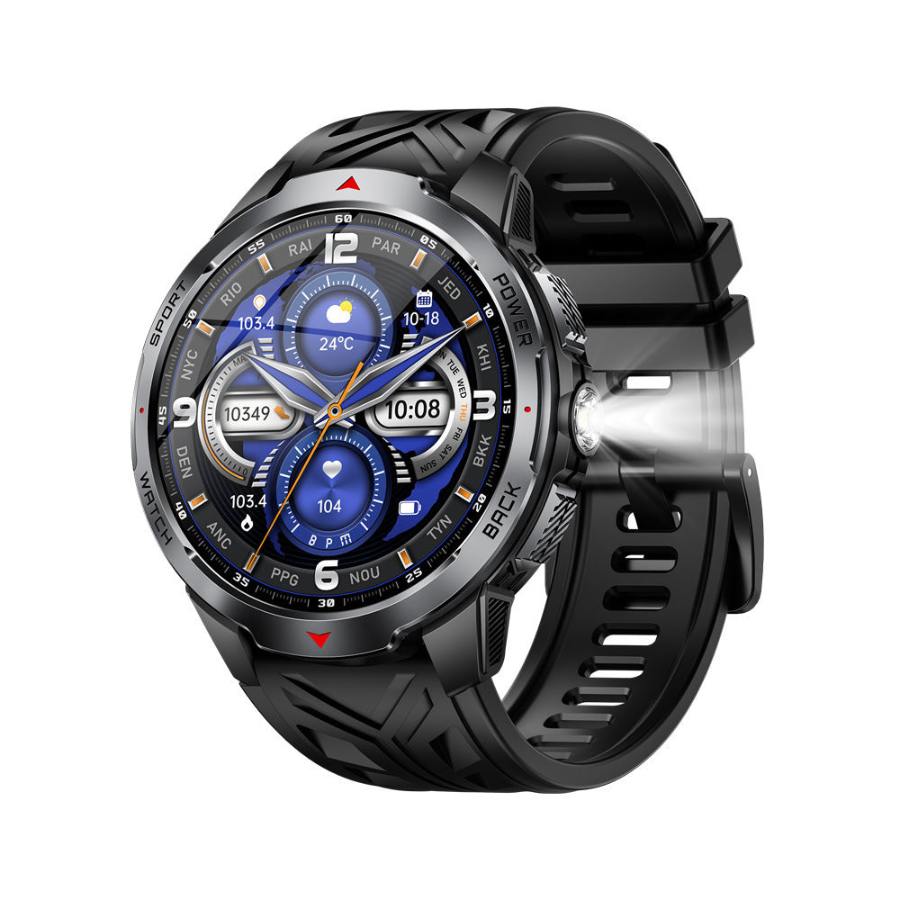 Reloj inteligente con Bluetooth, llamadas, linterna, frecuencia cardíaca, oxígeno en sangre, podómetro, para exteriores.