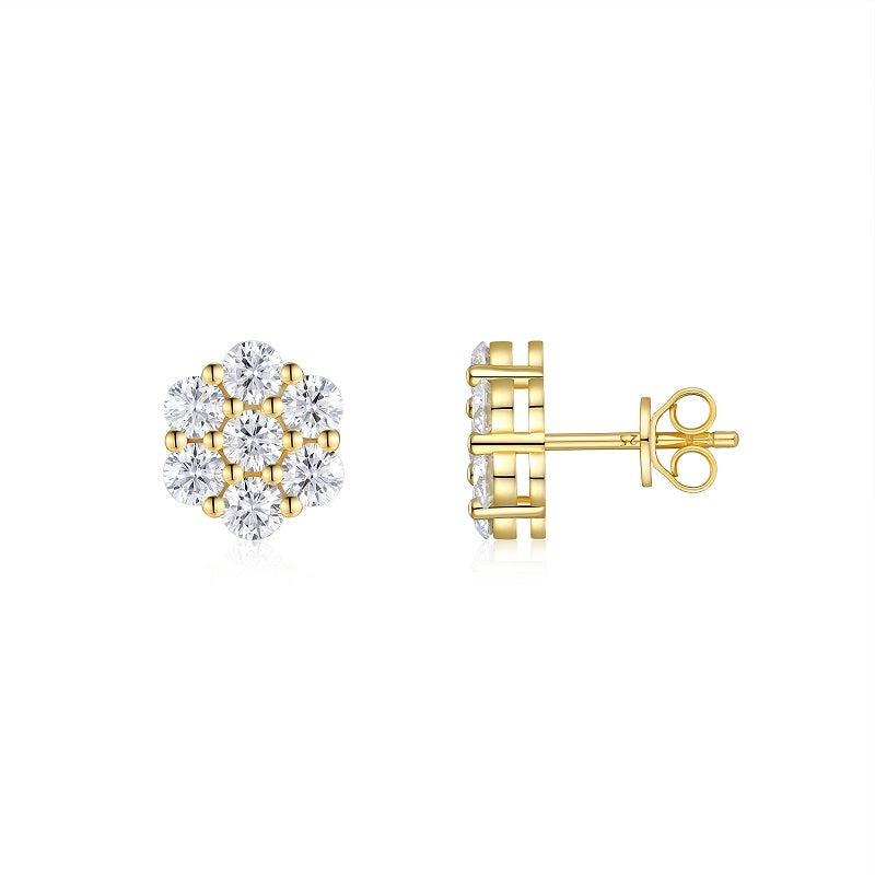 Top-quality Moissanite Luxury And Fashionable Light Luxury Jewelry Silver Stud Earrings S925 Silver Electroplated Gold