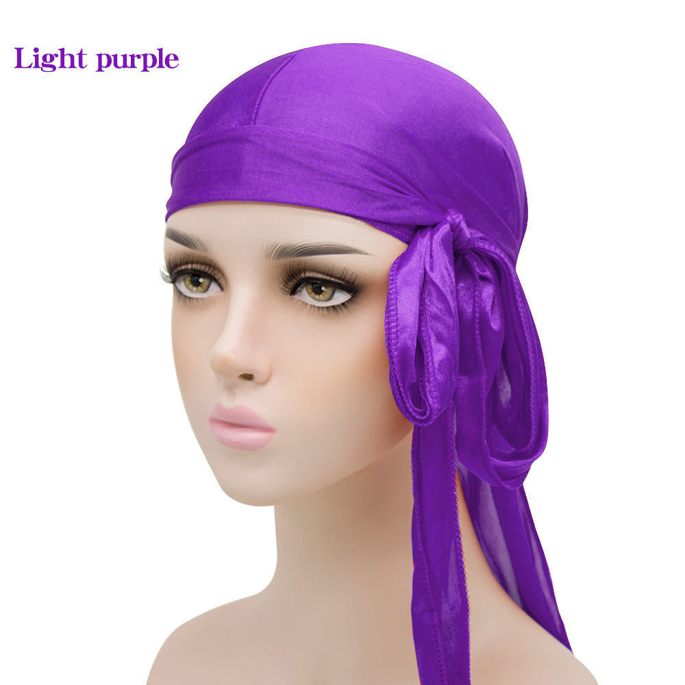 Gorro pirata elástico de cola larga de satén unisex y turbante hip hop para hombre y mujer, bandana elástica para disfraz y moda.
