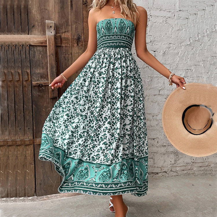Vestido tubo sin espalda con estampado de estilo europeo y americano