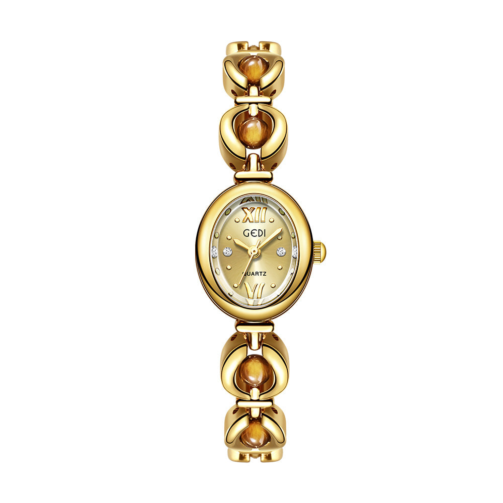 Reloj de pulsera Gedi de estilo nacional con esmeralda, atractivo, de nicho, de alta calidad, ligero, de lujo, con perlas de concha, exquisito reloj de cuarzo para mujer.