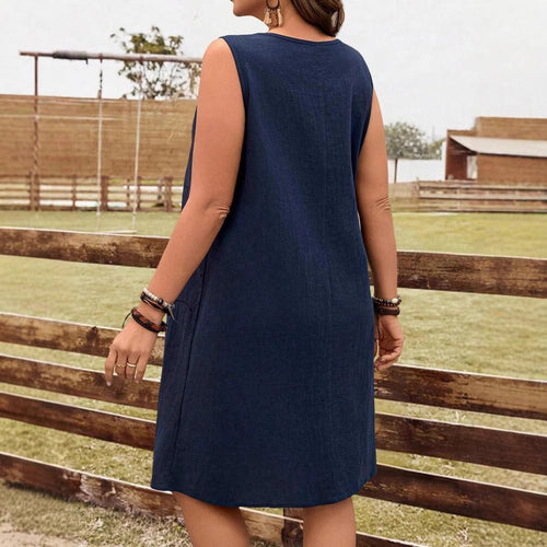 Casual Solid-Colored Cotton And Linen Womens Dress