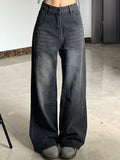 Washed Jeans Plus Size High Waist Loose Straight Wide Leg Pants