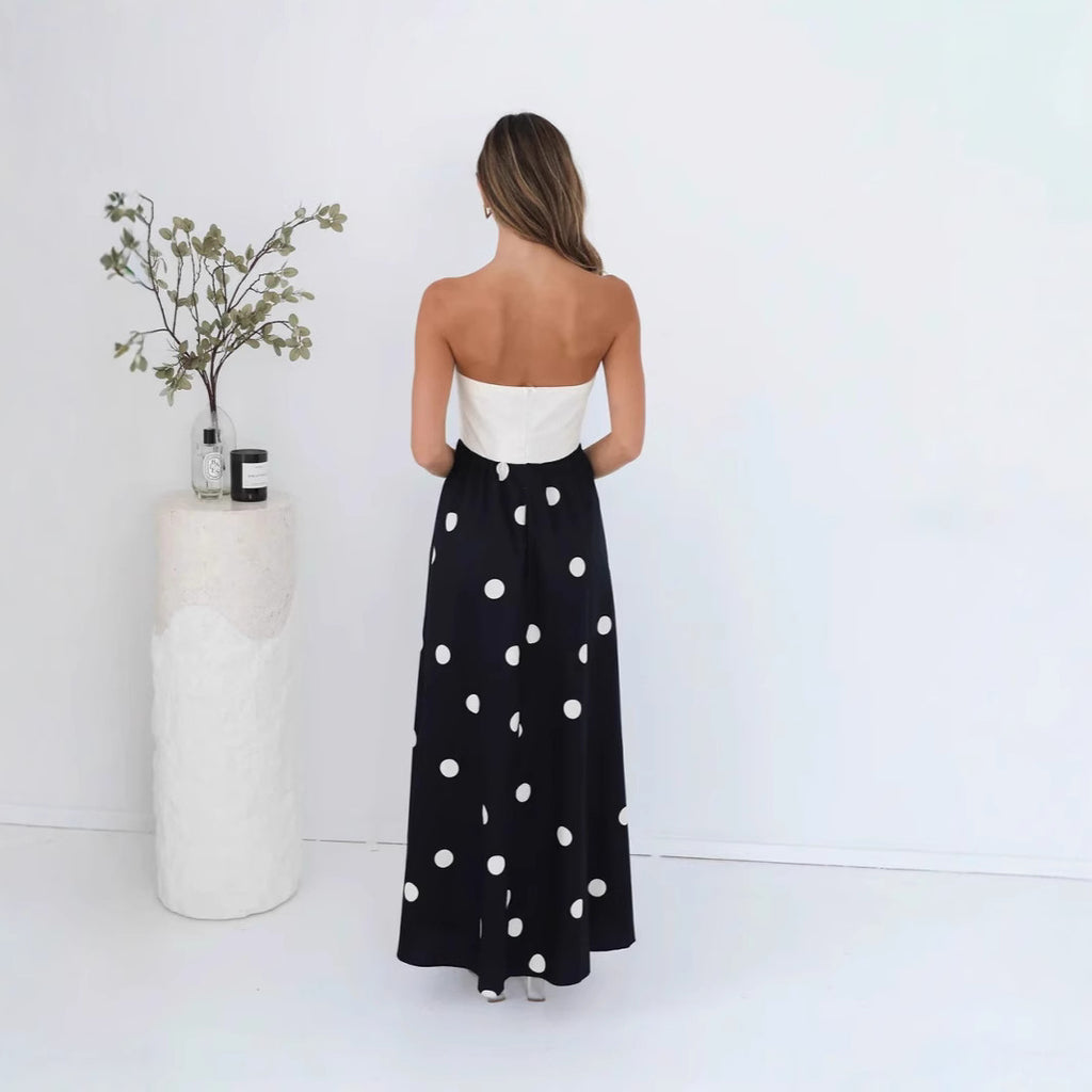 Polka-Dot Print Patchwork Sexy Wrap-Style A-Line Elegant Womens Dress