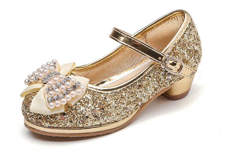 Zapatos de tacón alto con lazo y cristales para niños
