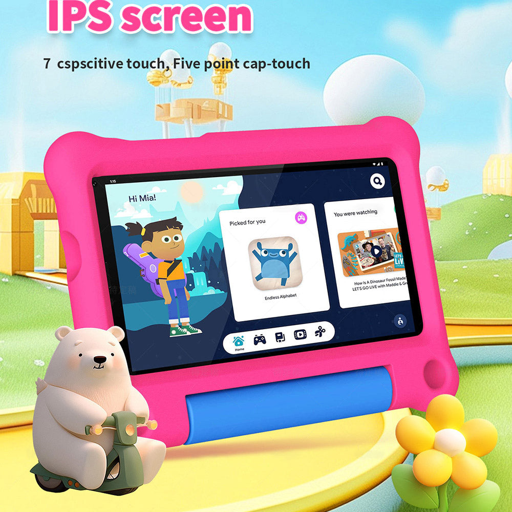 Tableta infantil G-tab T7Pro de 7 pulgadas con pantalla IPS de 1024 y 600 nits, Android 14, CPU de cuatro núcleos a 1,5 GHz, 4 GB de RAM, 2 GB de expansión y 2 GB de ROM, 64 GB de ROM, WiFi de 2,4 y 5 GHz, batería de 3000 mAh, cámara de 2 MP y 2 MP (rosa)