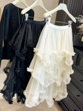 Womens Fashion Irregular Ruffle Trim Mesh Skirt