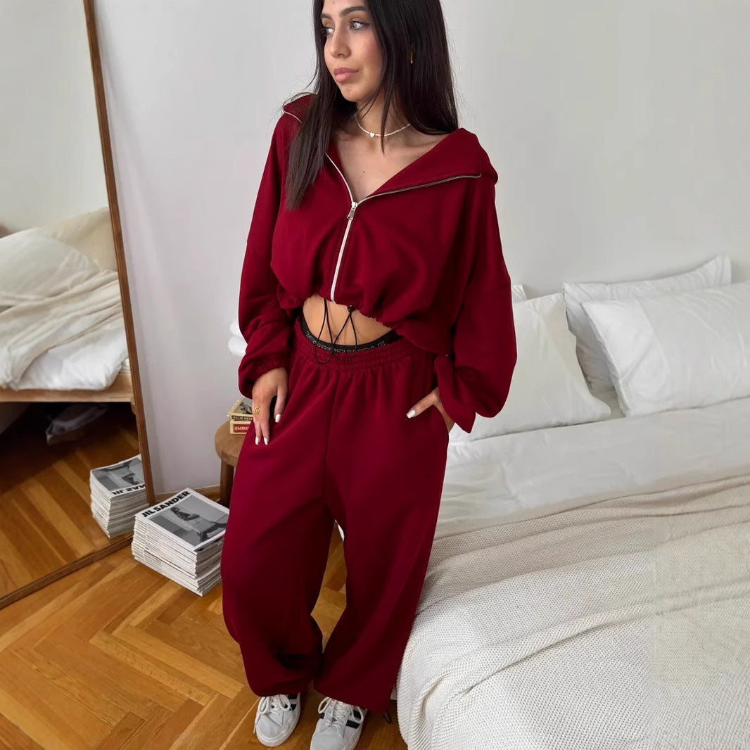Conjunto informal para mujer: cárdigan de manga larga con cremallera y sudadera con capucha