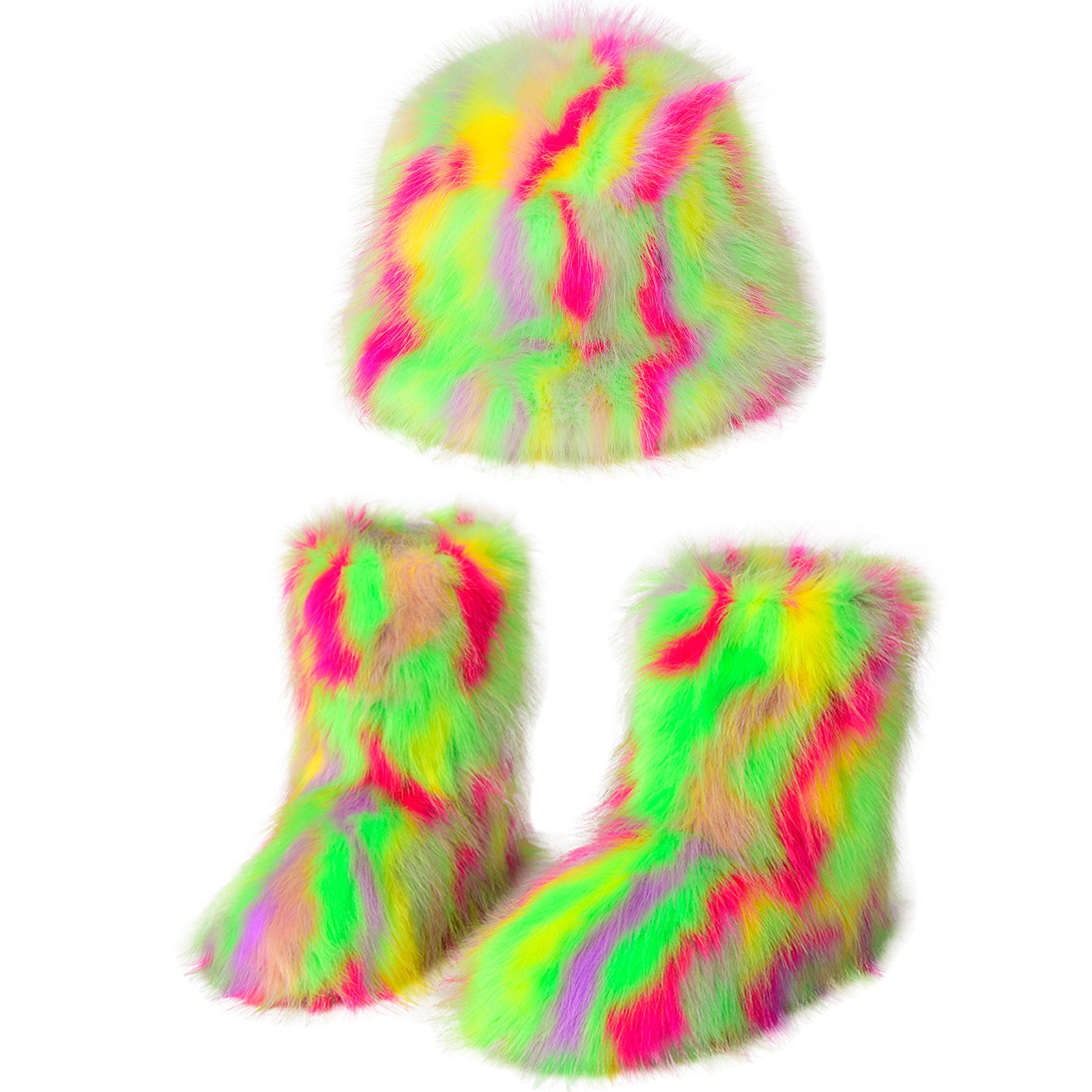 Botas de felpa cálidas con gorro de pescador de piel de color
