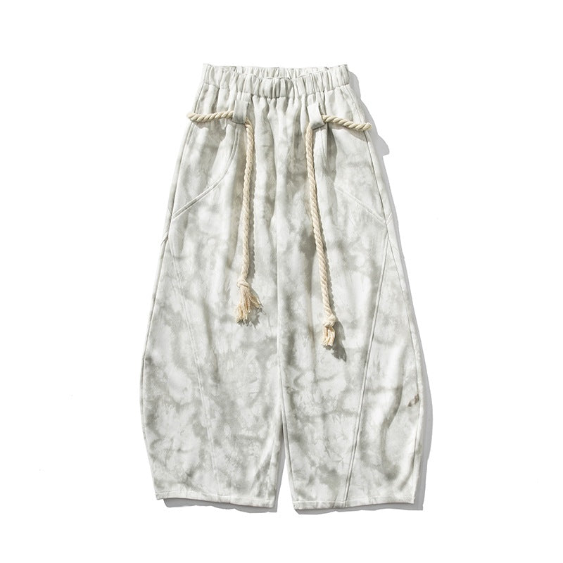 Pantalones deportivos casuales tie-dye estilo japonés-hongkonés para hombre, talla grande