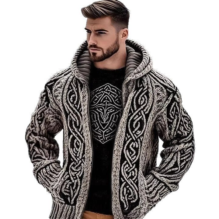 Sudadera con capucha informal estampada con dos bolsillos y cremallera para hombre