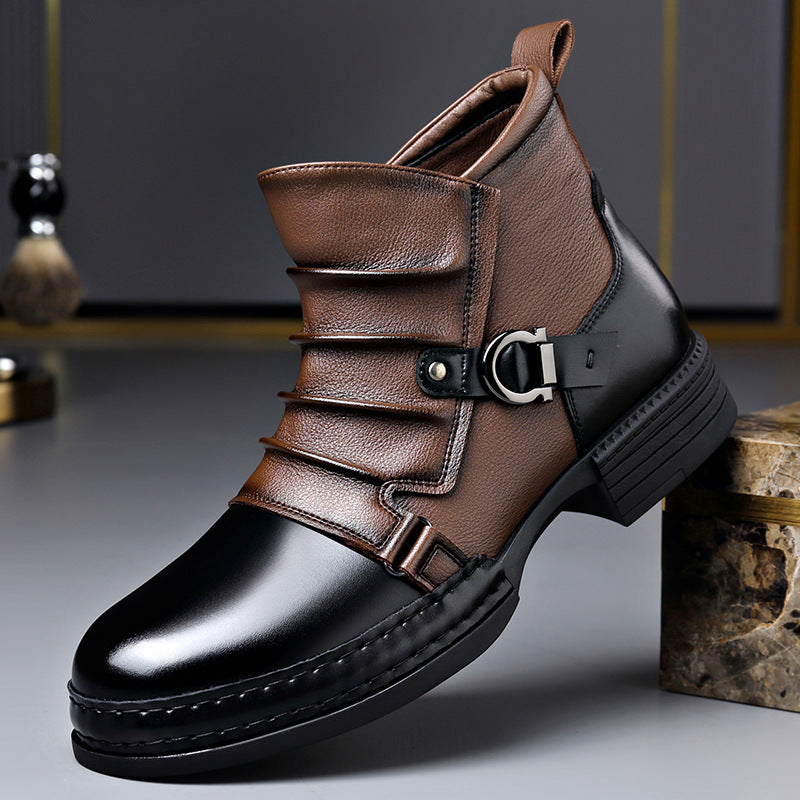 Botas térmicas retro de estilo británico para hombre con forro polar y cremallera lateral