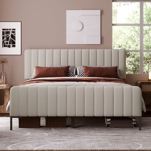 Linen Bed Frame With Slatted Frame