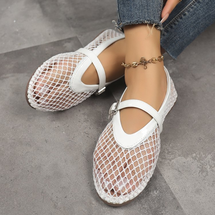 Round-toe Fishnet Hollow-out Ballet Flats Fashionable And Flat